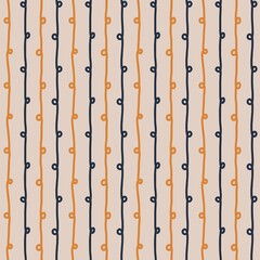 Seamless abstract wavy lines pattern in orange and navy tones