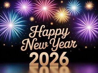 Happy new year 2026 celebration with colorful fireworks on dark background
