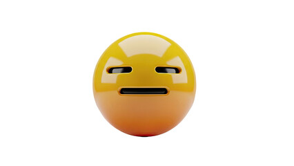3D Yellow Emoji Face with Neutral Expression on transparent background