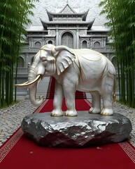 Elephant statue in front of a royal palace 