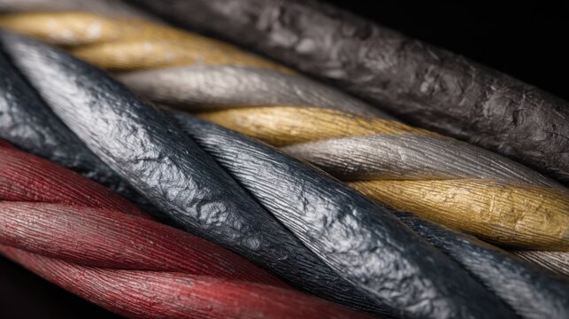 Medium shot of bimetallic cables layered together demonstrating advanced conductivity properties in industrial equipment.
