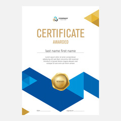Certificate and diploma design, creative geometric triangle background, flat style