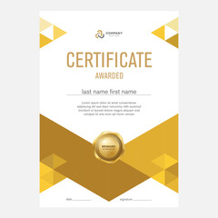 Certificate and diploma design, creative geometric triangle background, flat style