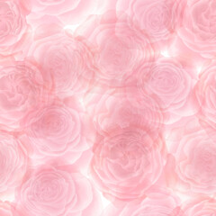 Fototapeta premium Seamless pattern featuring delicate pink rose flowers, painted in watercolor, with harmonious shades of pink. Soft, elegant style, perfect for floral designs and nature-inspired decor.