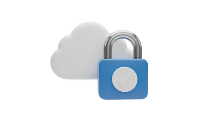 Cloud Security Lock with Checkmark Icon on transparent background