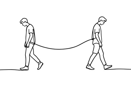 One Line Art Two People Connected by Line Emotional Distance Concept for Minimalist Illustration