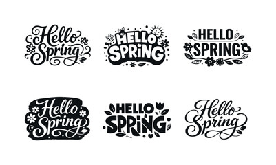 Fototapeta premium Spring Lettering Variations. Hello Spring Banner. Set lettering. harmonious lettering variations of the same emblematic concept, each with different artistic