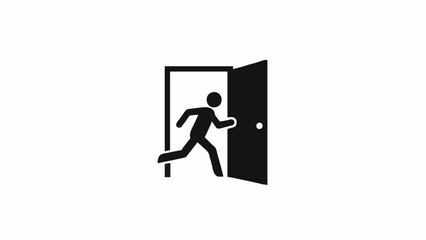 Emergency Exit Icon &ndash; Person Running Through Open Door. Fire Safety Symbol, Vector Line Art, Minimalist Design, Editable Stroke, Black and White.