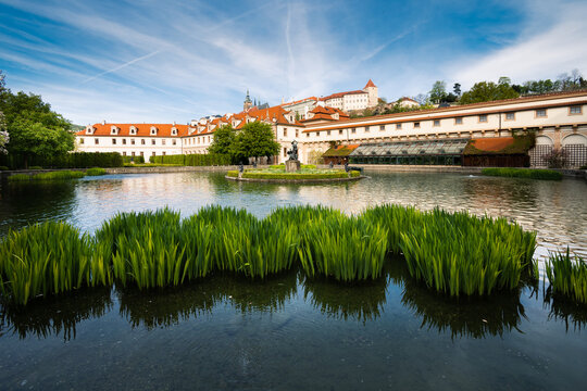 Ornamental Pond in Wallenstein Garden with Prague Castle View