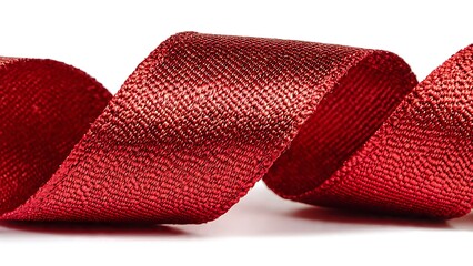 Elegant Red Satin Ribbon Twisting on White Background for Festive Occasions