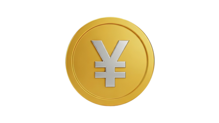 Gold Coin with Japanese Yen Symbol on transparent background