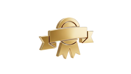 Gold Emblem with Banner and Ribbon on transparent background