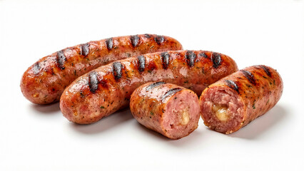 Fototapeta premium Linguiça Toscana, Grilled Cheese-Stuffed Sausages Isolated on White Background