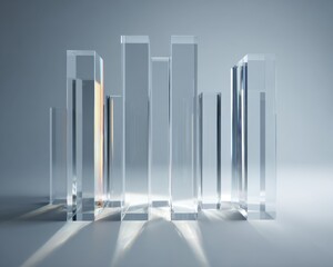 Abstract transparent glass bars with modern minimal design and clean background for luxury corporate use