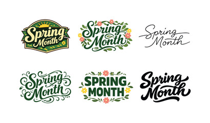 Obraz premium Spring Typography Variations. Spring Month Typography. Set lettering. harmonious lettering variations of the same emblematic concept, each with different