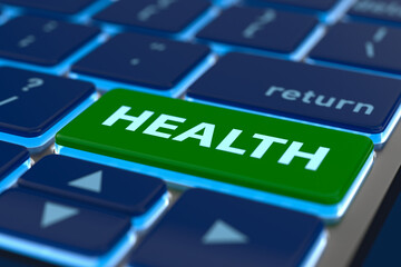 Health button on computer keyboard. 3D illustration