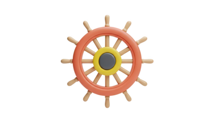3D Render of a Cartoon Ship's Wheel on transparent background