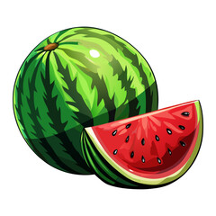 Watermelon Whole and Slice Vector Illustration
