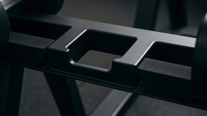 Close-up of a Modern Gym Equipment Barbell Rack Holder.