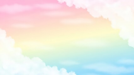 Soft Pastel Rainbow Sky with Fluffy Clouds Background.