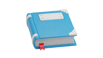 Cartoon Blue Book with Red Bookmark on transparent background