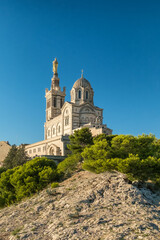Notre Dame de la Garde or Our Lady of the Guard church at sunset, southern France
