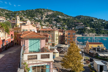 Picturesque town of Villefranche-sur-Mer at sunrise, Cote d'Azur, France