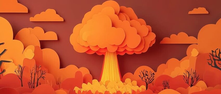 Paper Art Landscape Depicting a Nuclear Explosion and its Devastation on Nature