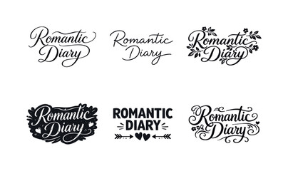 Romantic Lettering Variations. Romantic diary annotation text. Set lettering. harmonious lettering variations of the same emblematic concept, each with
