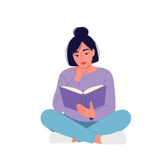 a woman is reading a book