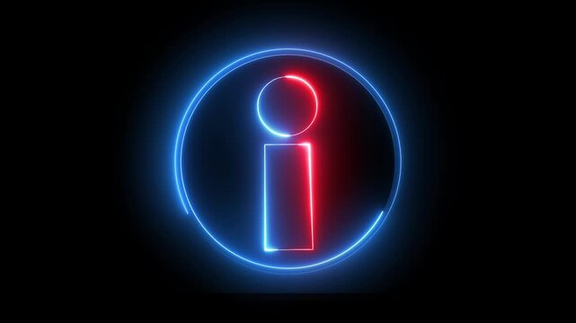 Neon red blue color information sign animation icon glowing help desk info web neon sign circle icon sign symbol with black background