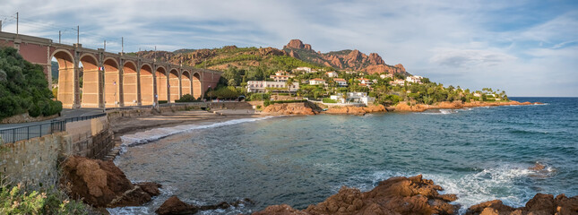 Village of Antheor with its historic railway bridge on French Riviera