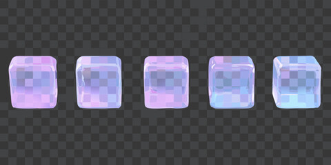 A row of five translucent rectangular blocks with a gradient color scheme