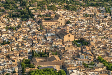 Aerial view of the picturesque town of Pollensa in Mallorca, Spain.