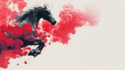 Ink inspired chinese art horse new year background