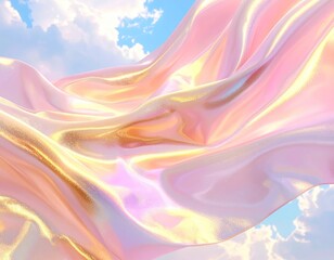 Obraz premium Ethereal pink fabric dances against a sky with fluffy clouds
