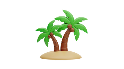 Cartoon Tropical Palm Trees on Island on transparent background