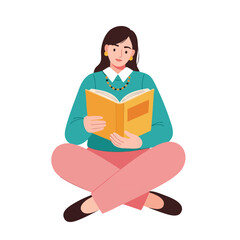 a woman is reading a book