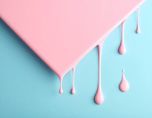 Pink paint dripping down a light blue surface