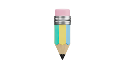 Colorful Pencil with Pink Eraser on transparent background