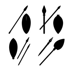 African tribal weapon silhouettes: spears and shields for ancient battle illustration