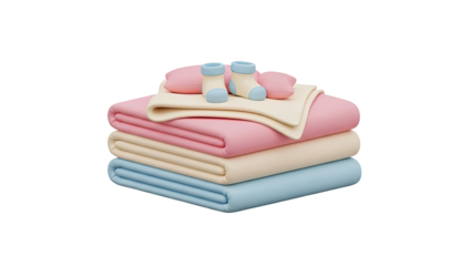 Cute Baby Clothes and Pillows Stacked on transparent background