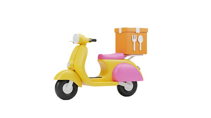 Cute cartoon food delivery scooter with orange box on transparent background