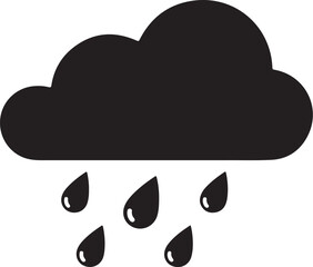 Simple black and white rain cloud icon representing precipitation and weather