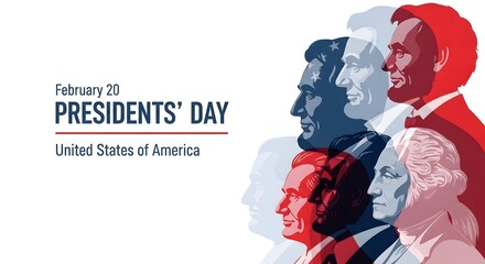 Presidents' day graphic featuring overlapping profiles of prominent united states presidents