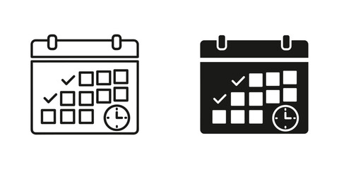 Two calendars with checkmarks and clock schedule time