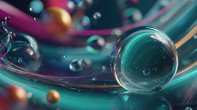Abstract Colorful Liquid Art With Spheres And Bubbles - Powered by Adobe