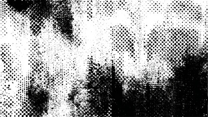 Grunge texture with black and white halftone dots and smudges  abstract background