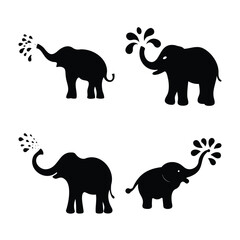Playful elephant silhouettes spraying water from their trunks, creating a fun and whimsical design element