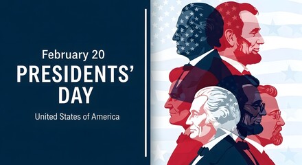 Presidents' day celebration with portraits of various united states presidents